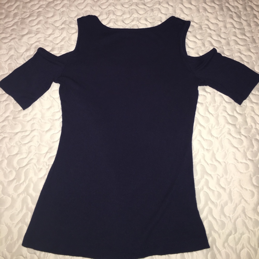 Blue cold shoulder top